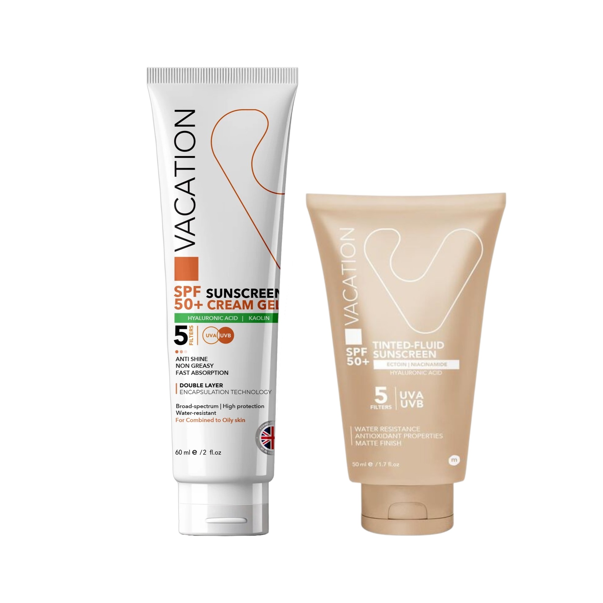 Vacation Sunscreen ( Cream Gel 60ml + Tinted Fluid 50ml ) Vacation Sunscreen ( Cream Gel 60ml + Tinted Fluid 50ml )